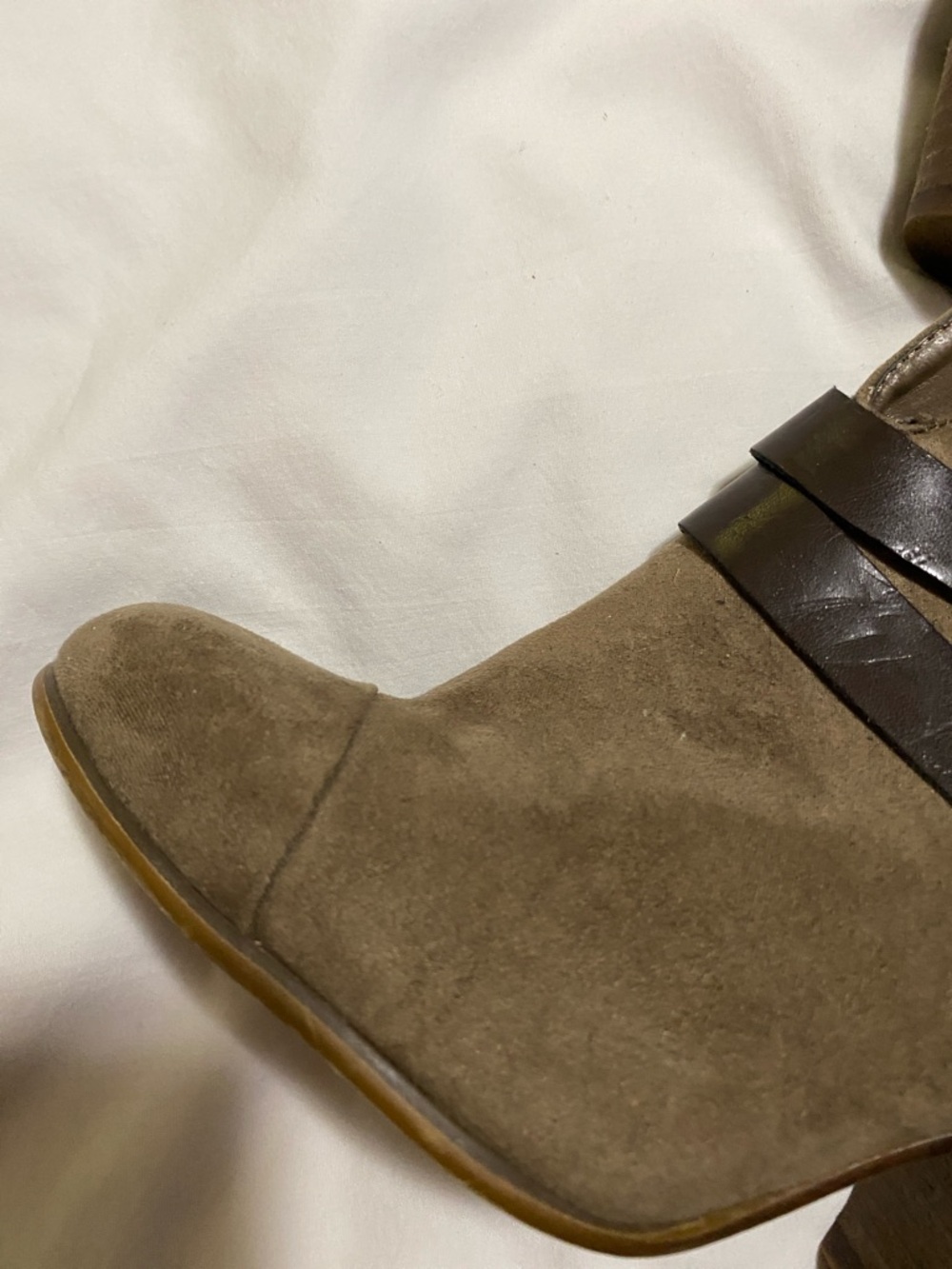 Carlos Santana Olive Taupe Suede Ankle Booties with Dark Brown Straps - Picture 3 of 10